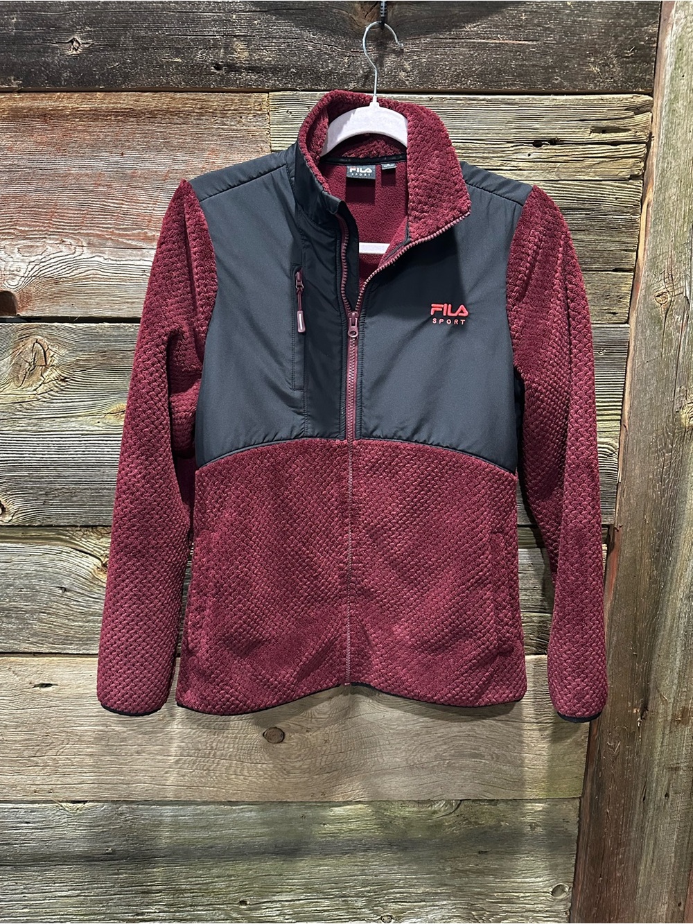 FILA Women's Burgundy and Black Teddy Fleece Jacket